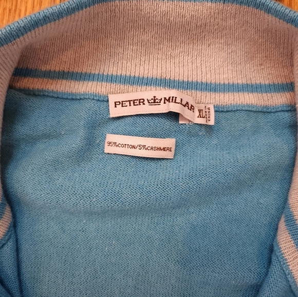 Peter Millar Mens Cashmere Blend 1/4 Zip Pullover Size XL Blue Roaring Gap Club - Picture 2 of 6